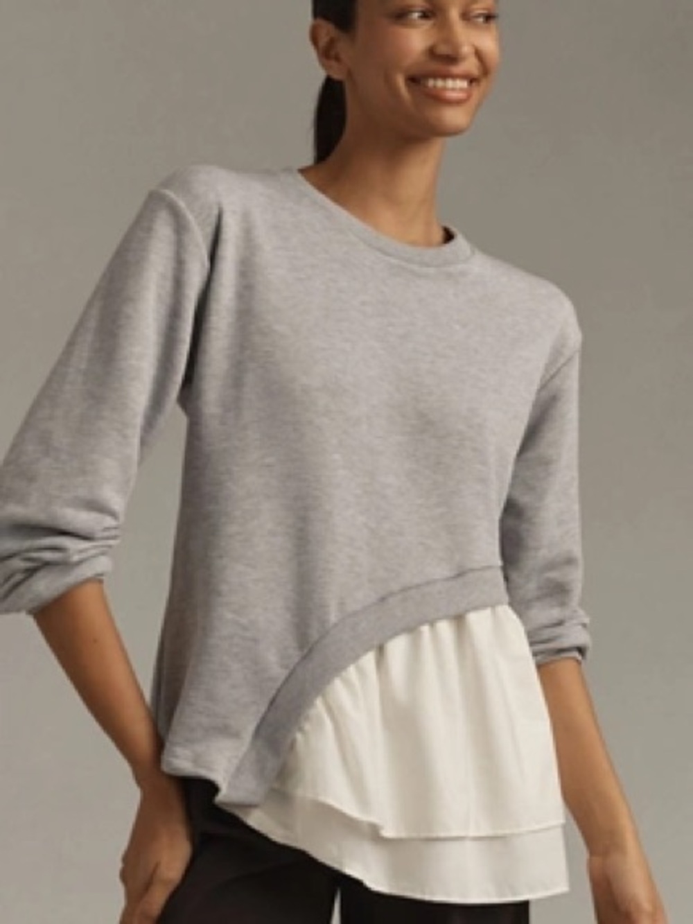 Maeve Asymmetrical Twofer Sweatshirt Grey White Mixed Media Medium